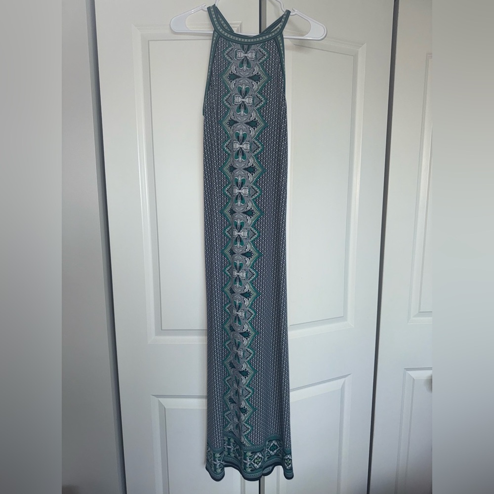 Max Studio Blue and Green Geometric Maxi Dress